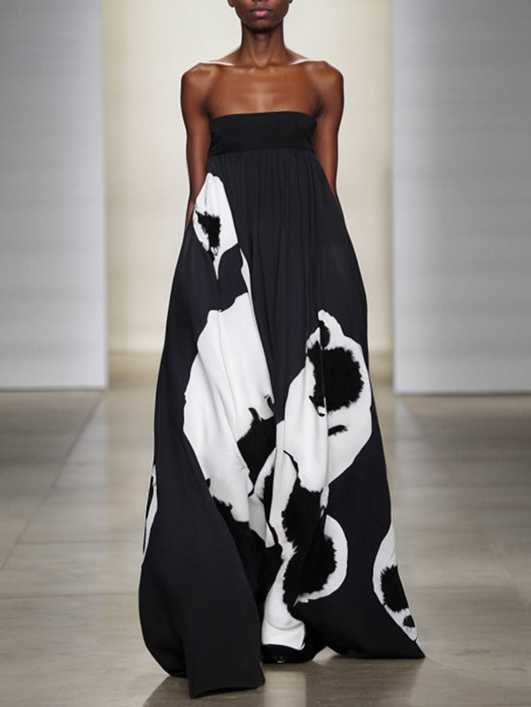 A-Line Loose Pleated Printed Split-Joint Tube Maxi Dresses