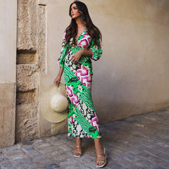 Cross  Backless Graphic Printed Dress