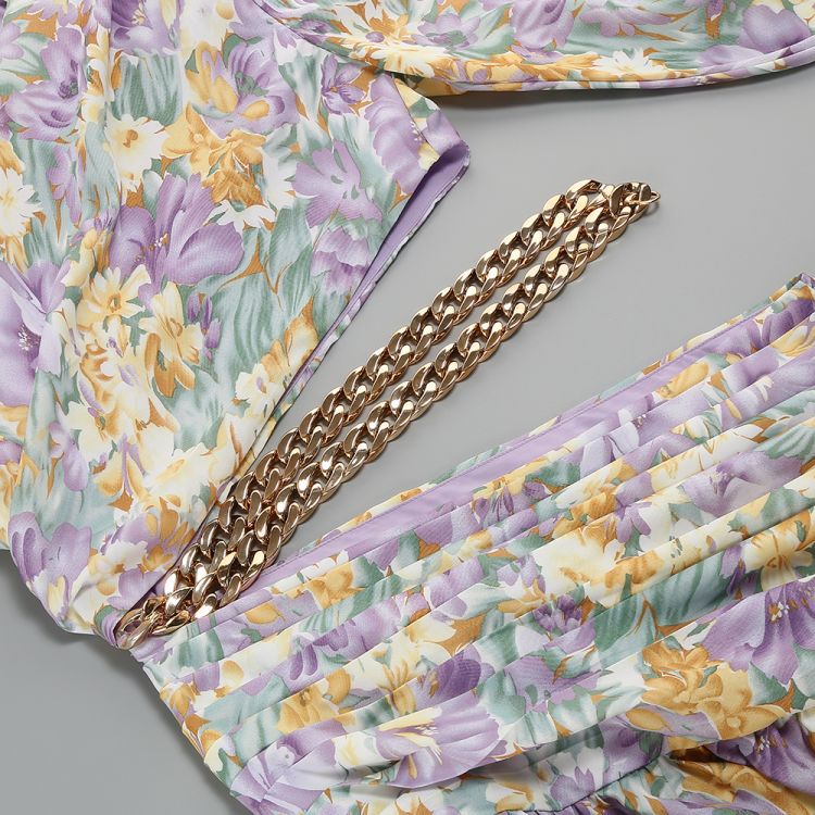 One Shoulder Cut out Floral Printed Dress