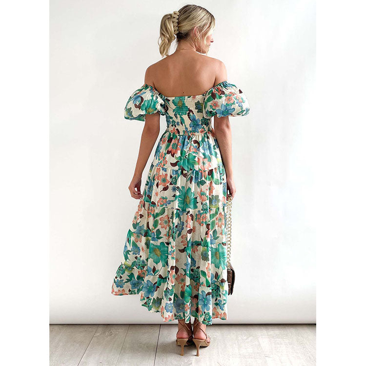 Off Shoulder Puff Sleeve Midi Dress