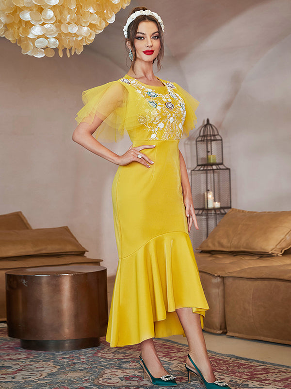 Yellow Mesh Panel Dress