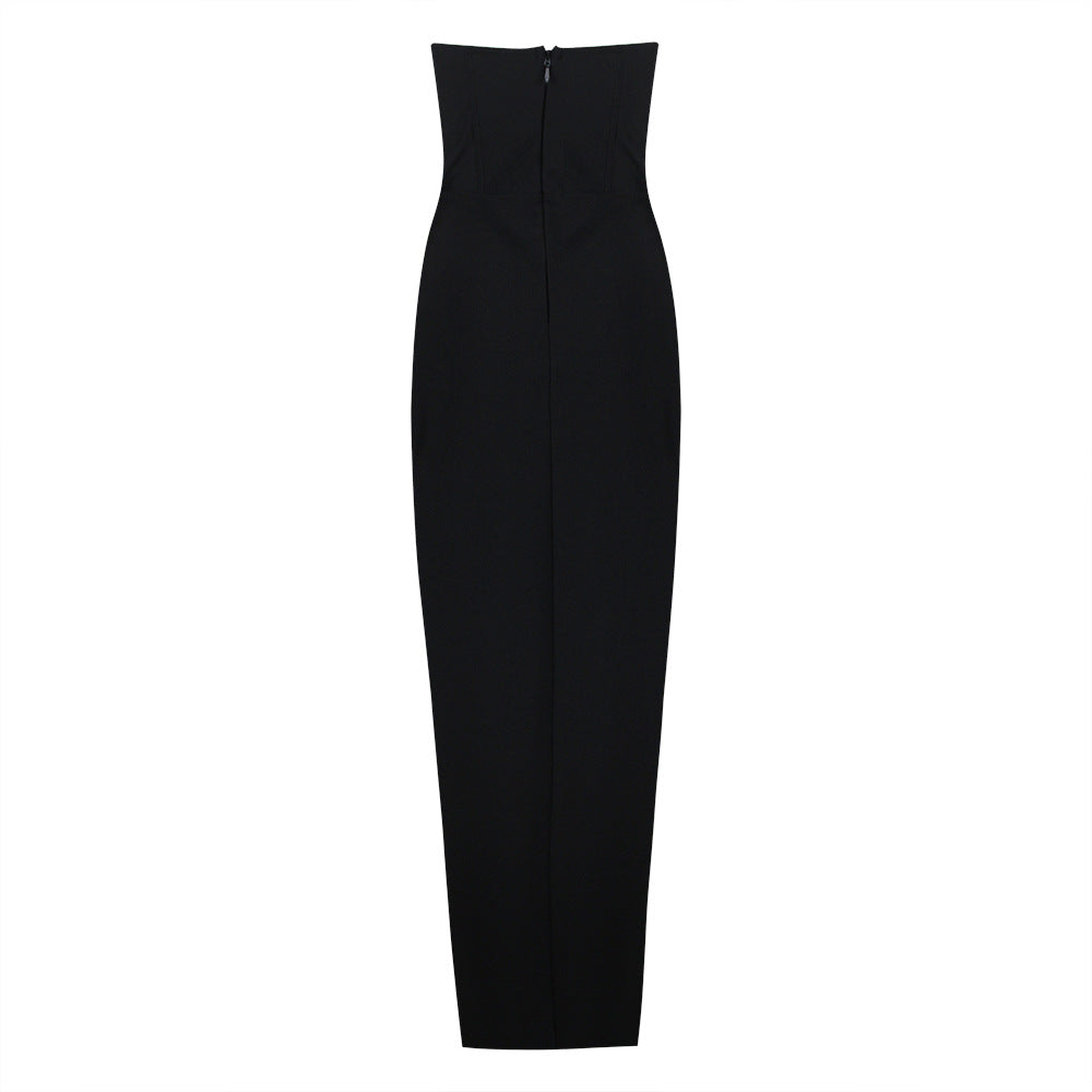 Bandeau 3D Flower Slit Dress