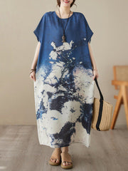 Printed Loose Short Sleeves Round-neck Maxi Dresses