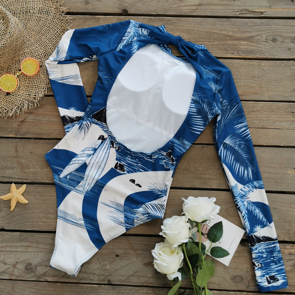Backless Printed One Piece Swimsuit