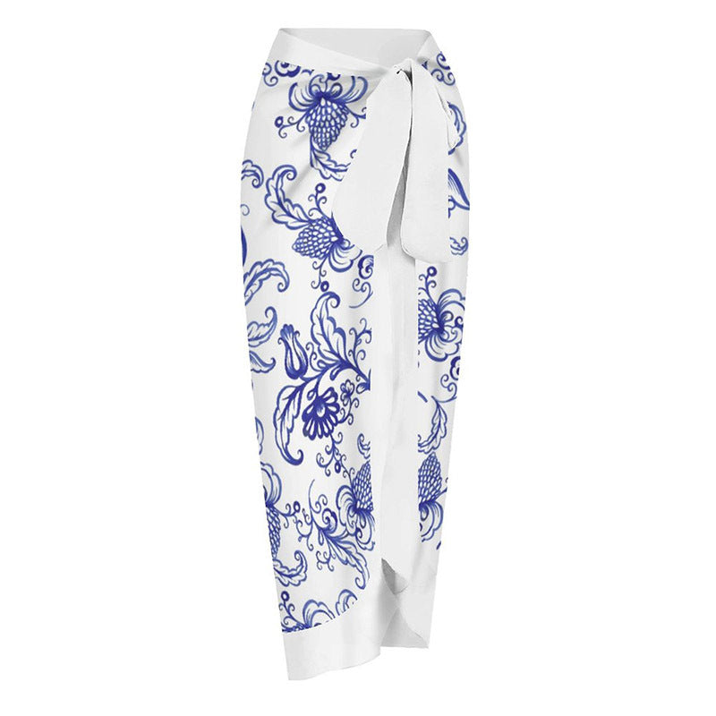 Tie-shoulder Printed One Piece Swimsuit and Sarong