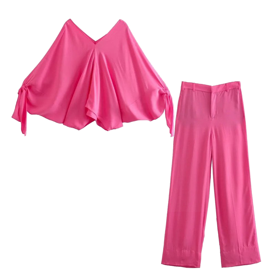 Casual Pink Tow Piece Shirt and Pants Sets Flaxmaker