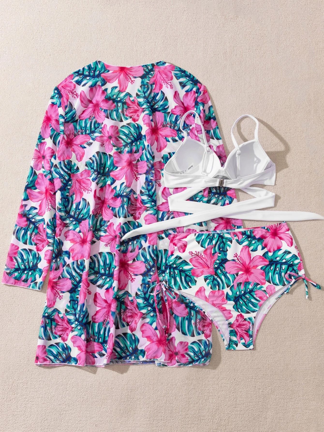 Printed Sexy Bikini Swimsuit and Net Yarn Cover Up