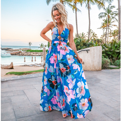 V Neck Blossom Printed Maxi Dress