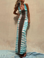Tie-Dye Printed Sleeveless U-Neck Bohemia Maxi Dresses