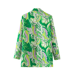 Flaxmaker Fashion Green Graphic Printed Blazer