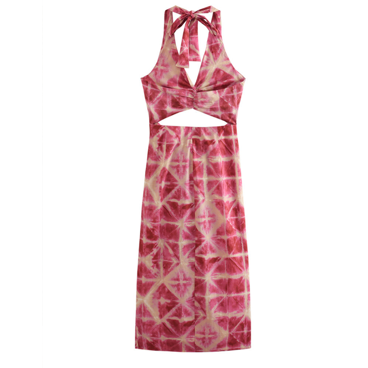 Halter Cut Out Printed Dress