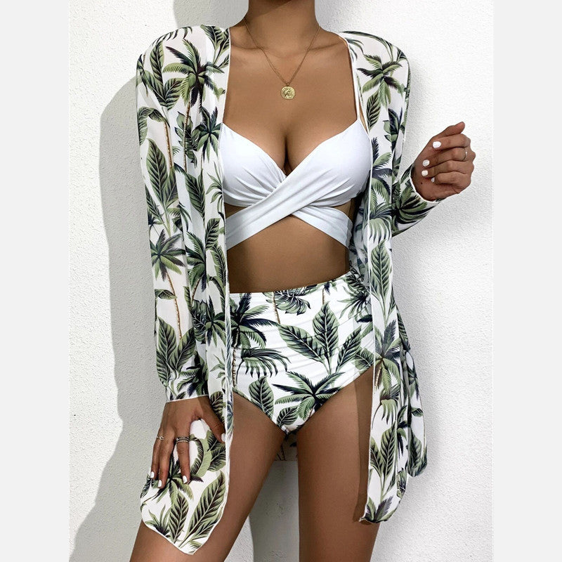 Printed Sexy Bikini Swimsuit and Net Yarn Cover Up
