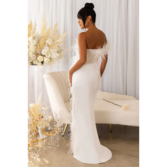 Off Shoulder Sexy Splicing  Feathers Dress