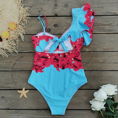 One Shoulder Ruffle One Piece Swimwsuit and Sarong Flaxmaker