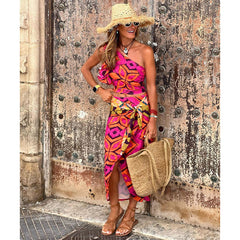 Oblique Shoulder printed Cami and Skirt Set