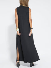Women Casual Solid Color Sleeveless Maxi Dress