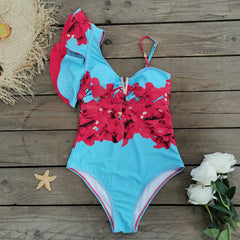 One Shoulder Ruffle One Piece Swimwsuit and Sarong Flaxmaker