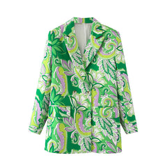 Flaxmaker Fashion Green Graphic Printed Blazer