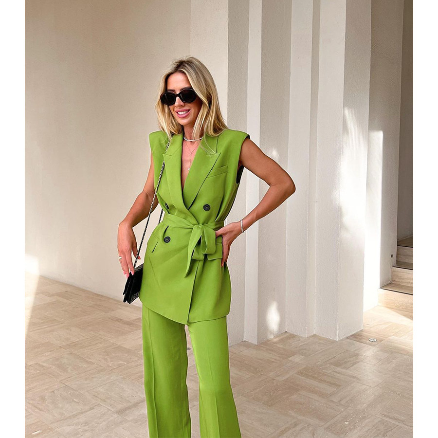 New Lace Up Sleeveless Suit Waistcoat  Two Piece Set