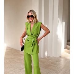 New Lace Up Sleeveless Suit Waistcoat  Two Piece Set