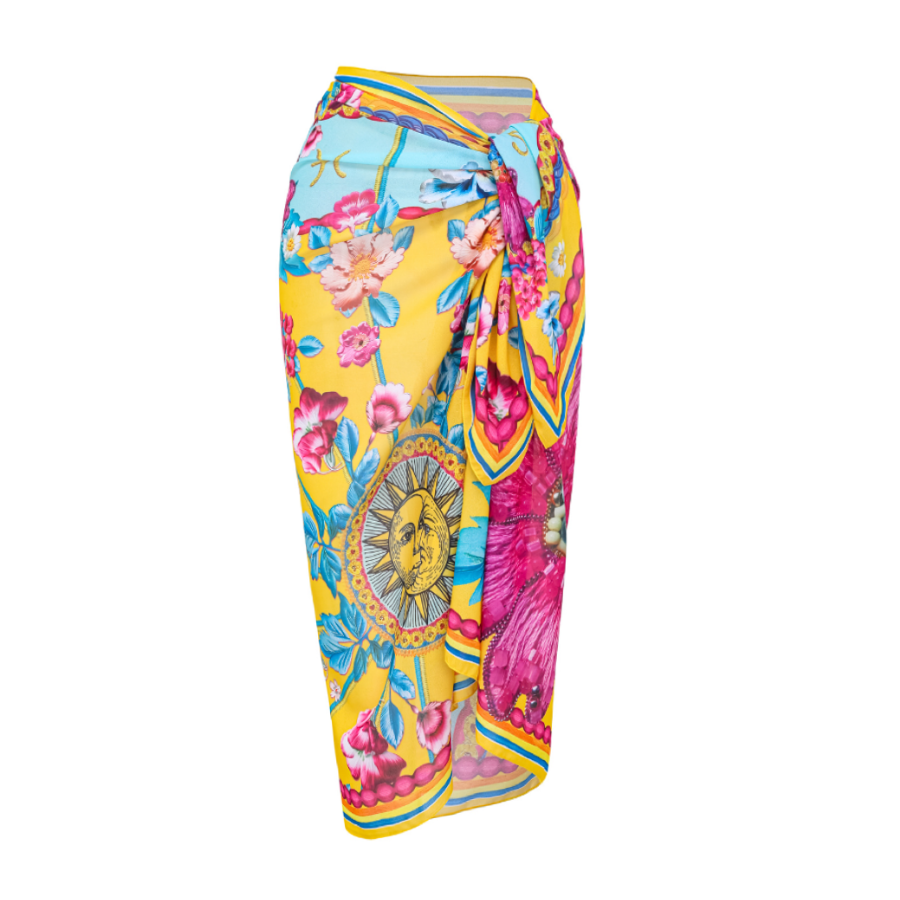 Constellation Flower Print One Shoulder One Piece Swimsuit and Sarong (Shipped on Jan 4th)