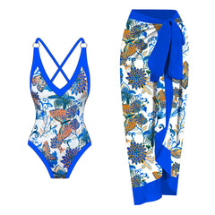 Printed One Piece Swimsuit and Sarong