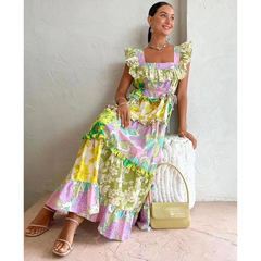Ruffle Printed Midi Dress