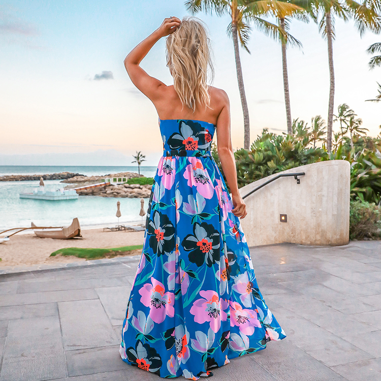 V Neck Blossom Printed Maxi Dress