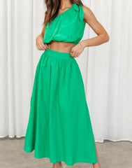 Solid Color One Shoulder Top and Skirt