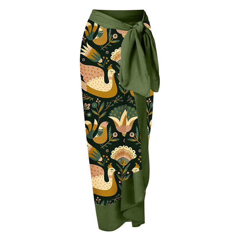 Printed Tie-shoulder One Piece Swimsuit and Sarong Flaxmaker