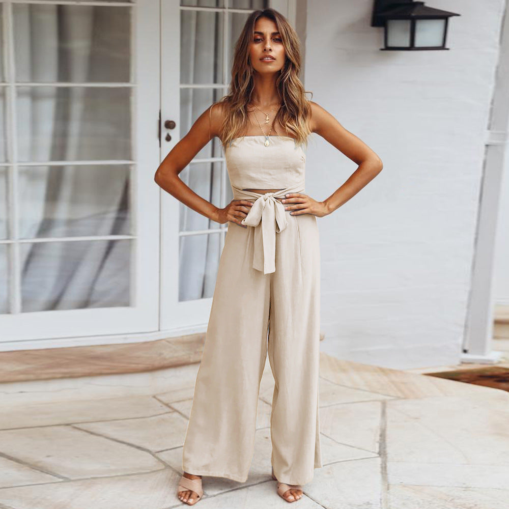 Fashion Bandeau Solid Color  High Waist  Jumpsuit