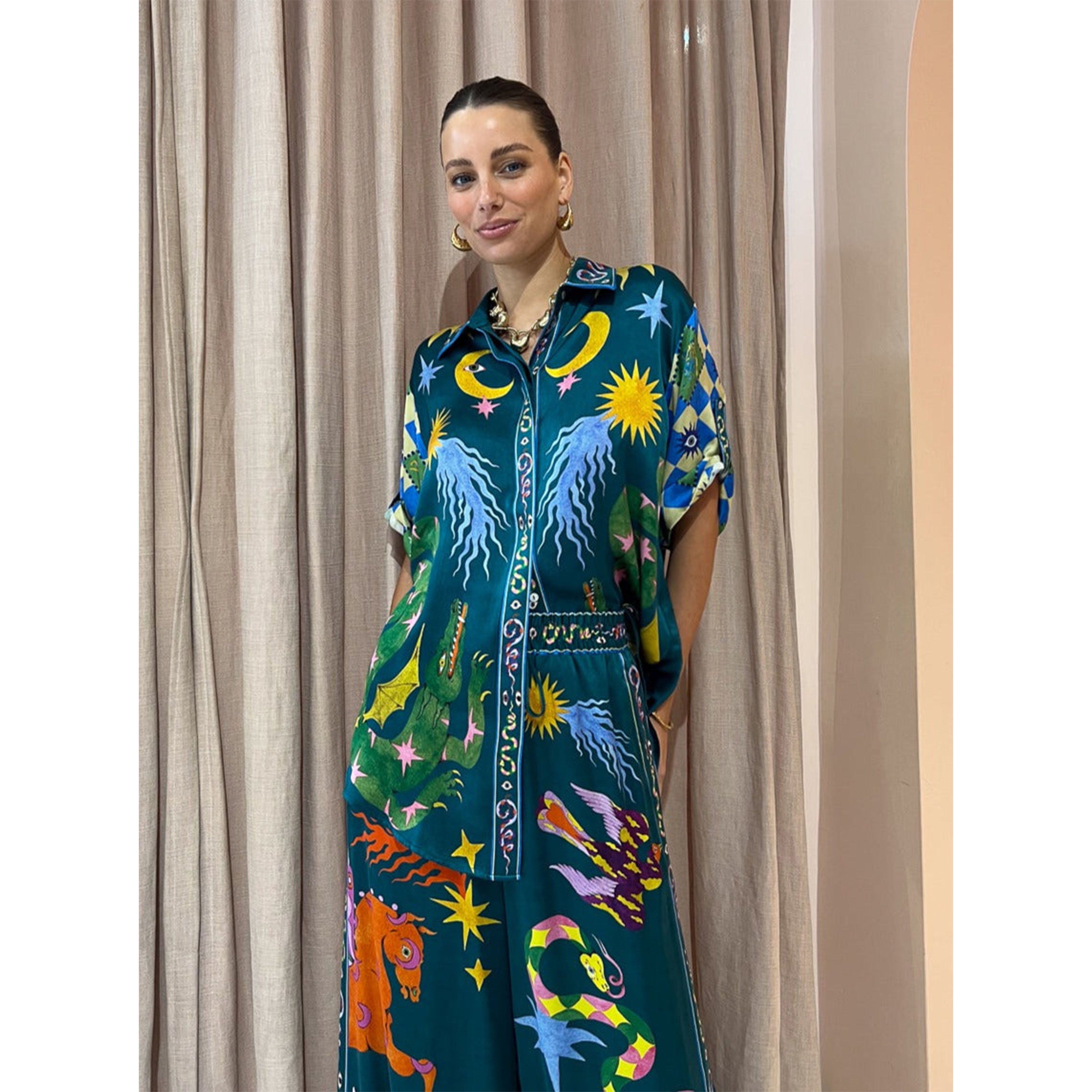 Casual Printed Shirt and Pants Set