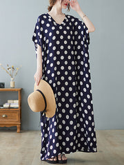 Urban Loose Batwing Sleeves Polka-Dot Printed A-Line Maxi Dress