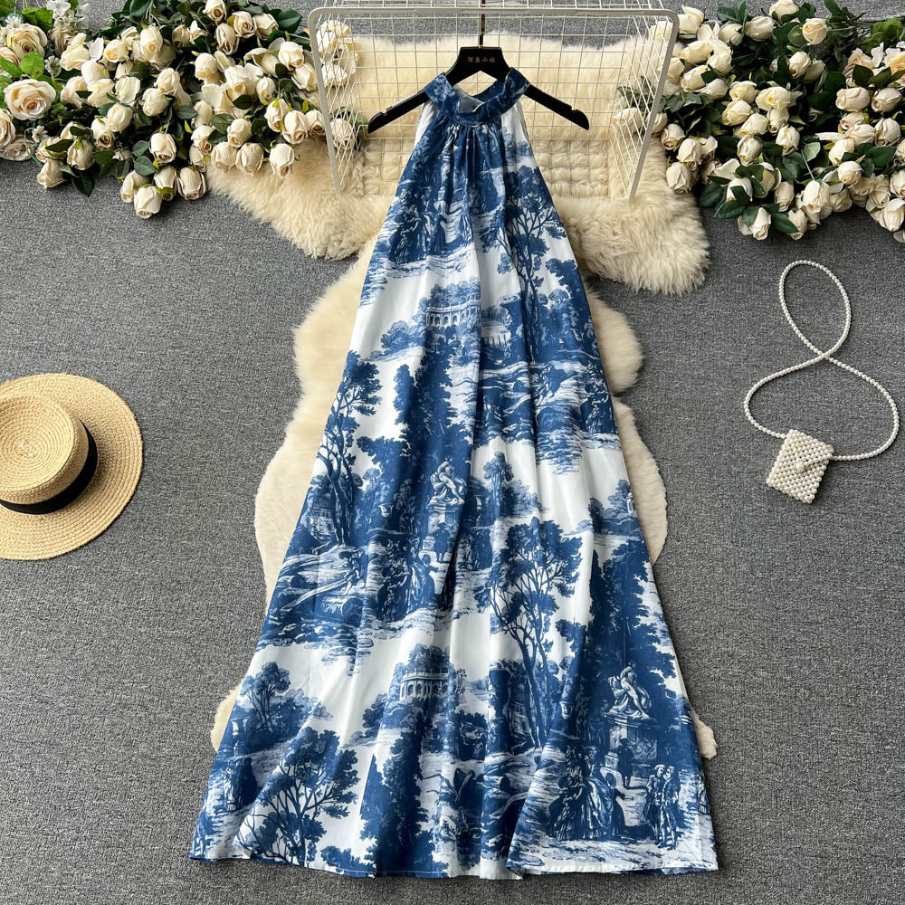 Halter Printed Off Shoulder Dress