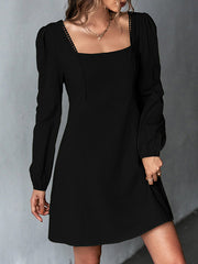 Solid Color Split-Joint A-Line High Waisted Square-Neck Mini Dresses