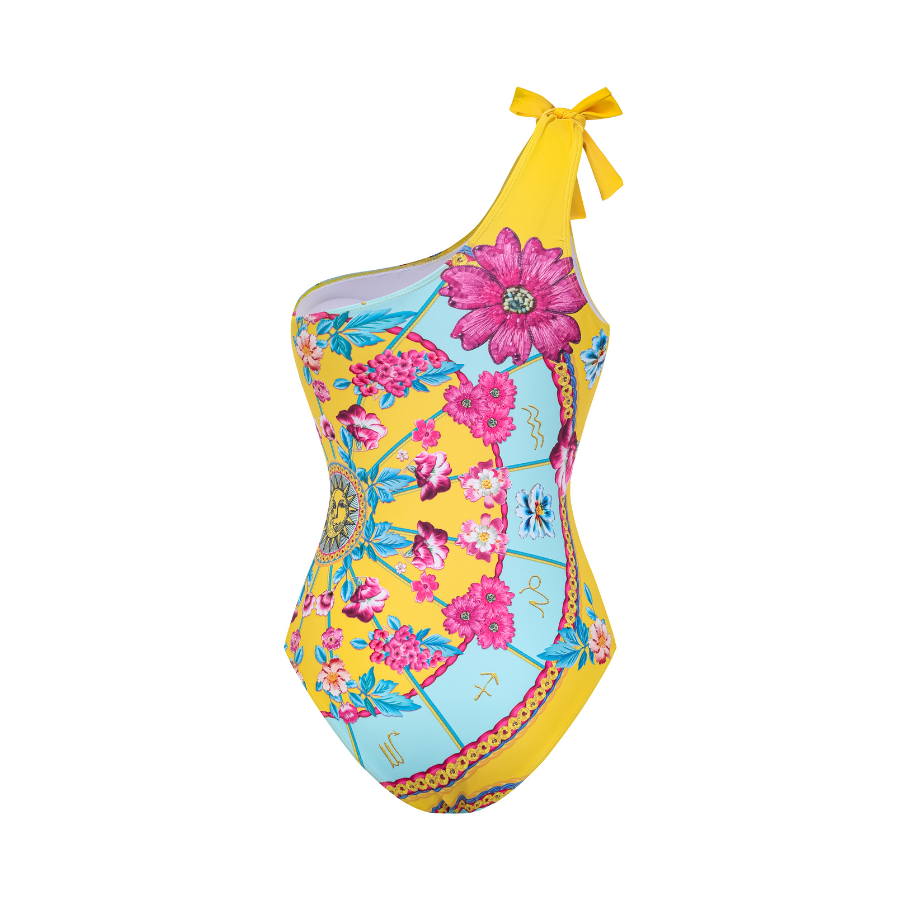 Constellation Flower Print One Shoulder One Piece Swimsuit and Sarong (Shipped on Jan 4th)