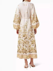 Flower Printed Long Sleeves Elegant Maxi Dresses