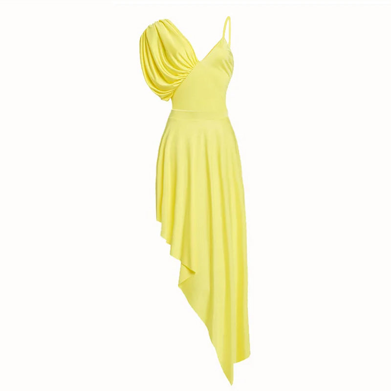 Asymmetrical Sling Solid Color One Piece Swimsuit and Skirt Flaxmaker