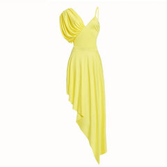 Asymmetrical Sling Solid Color One Piece Swimsuit and Skirt Flaxmaker