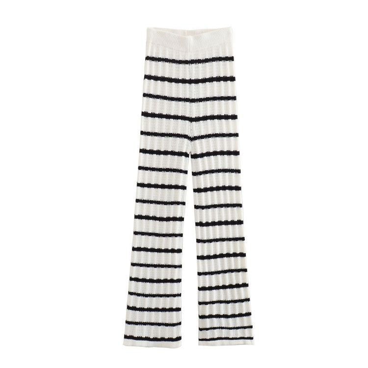Knit Striped Printed Top and Pants Set
