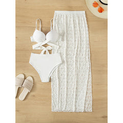 Sling Backless Straps Solid Color Bikini Swimsuit Three-piece Set