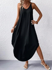 Solid Color Loose Plus Size Spaghetti-Neck Maxi Dresses