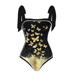 Tie-shoulder Animal Print One Piece Swimsuit and Sarong