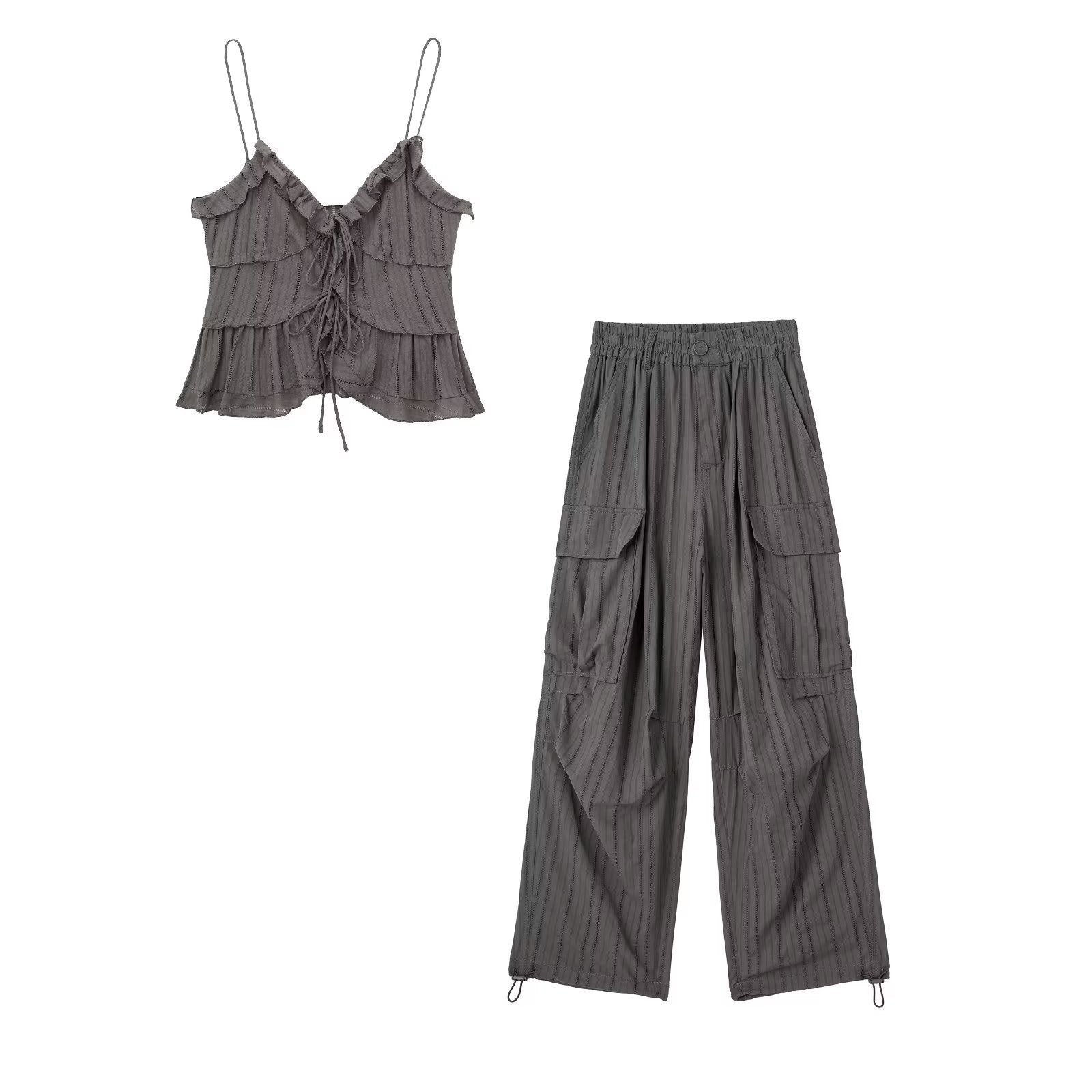 Lace Solid Color Sling Cami and Pants Set