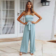 Fashion Bandeau Solid Color  High Waist  Jumpsuit