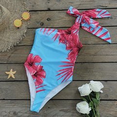 One Shoulder Bowknot Printed One Piece Swimsuit Flaxmaker
