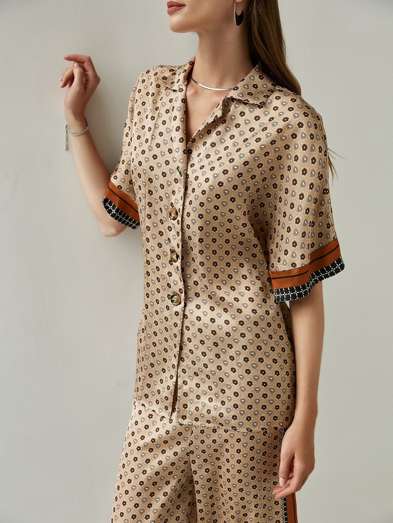 Fashion Coffee Graphic Printed Two Piece Set