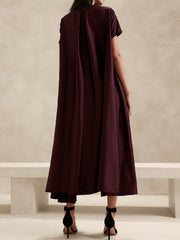 Pockets Solid Color Loose Short Sleeves Round-Neck Maxi Dresses
