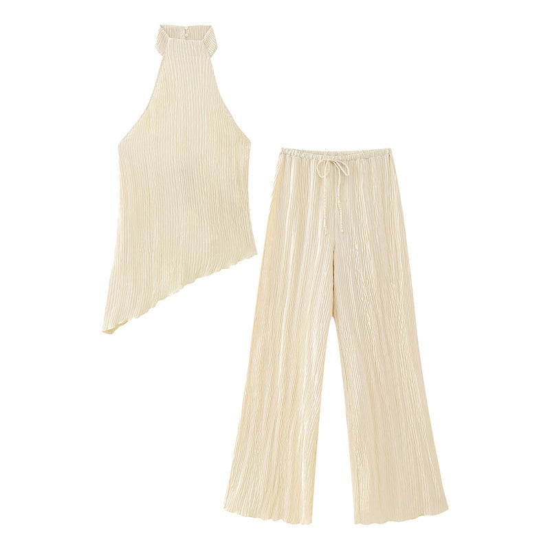 Halter Backless Solid Color Cami and Pants Set