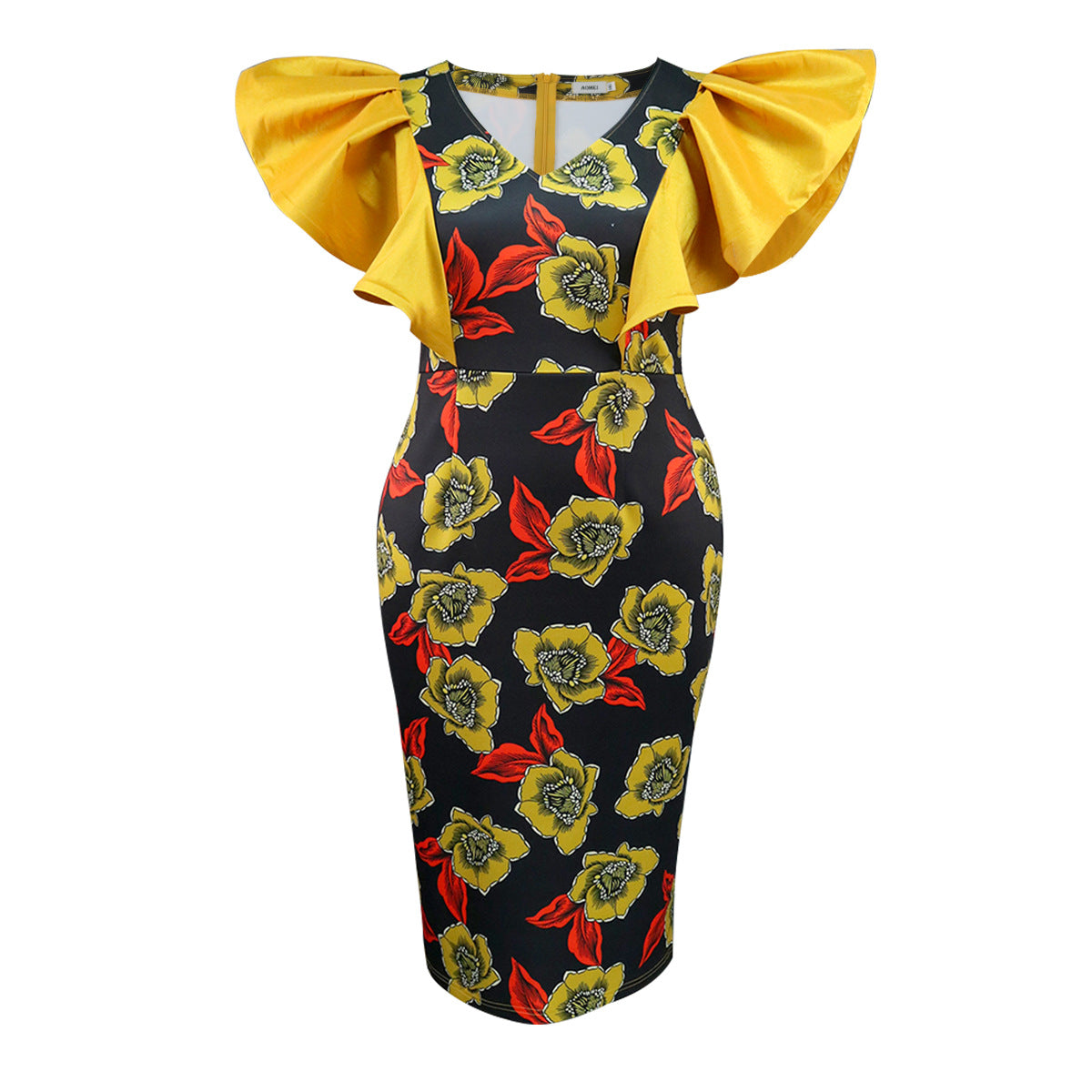Plus Size Ruffle Blossom Printed Dress